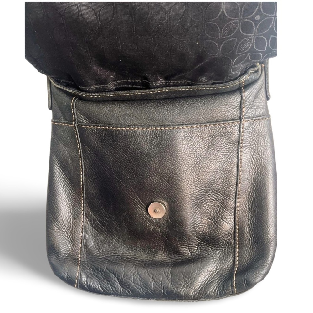 Fossil Black Leather Crossbody Bag Front Zip Pocket Unisex Y2K Messenger - Picture 4 of 5